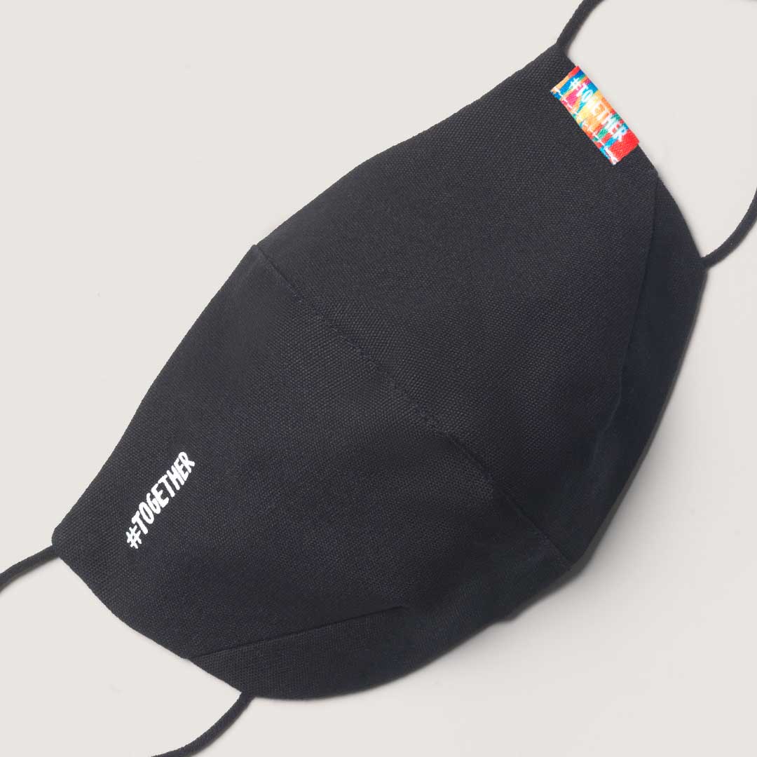TOGETHERMASK in black with a small together logo printed in the top-left corner